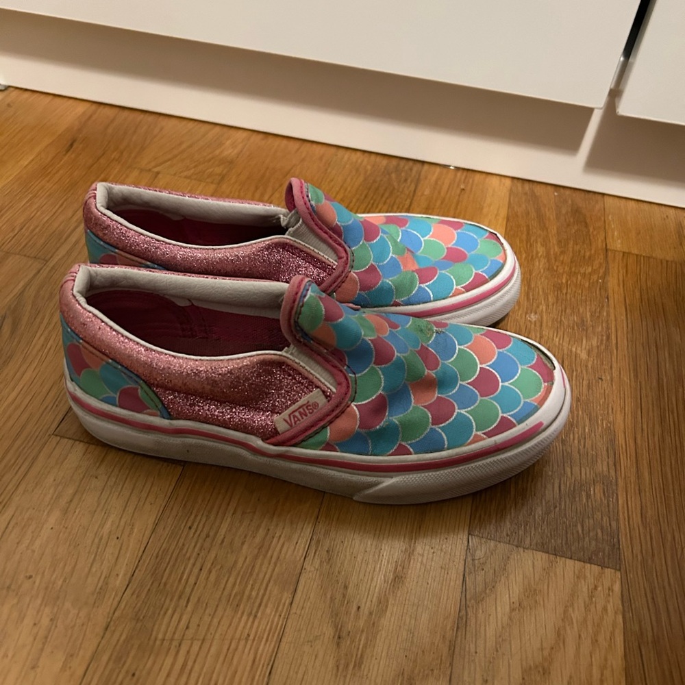 Girl’s Vans Slip-On Shoes with pink and blue mermaid design and soarkles size 13